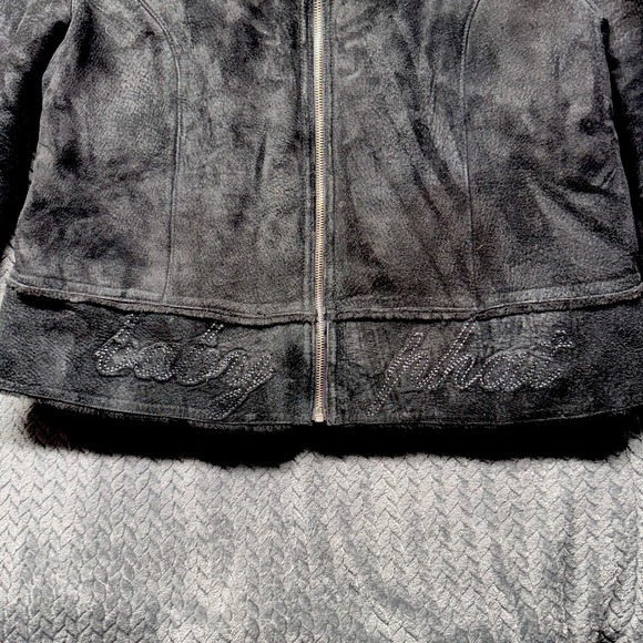 Vintage Baby Phat Jacket Women's XXL Black Suede Faux Fur Trim Lined Coat Y2K - Picture 5 of 13